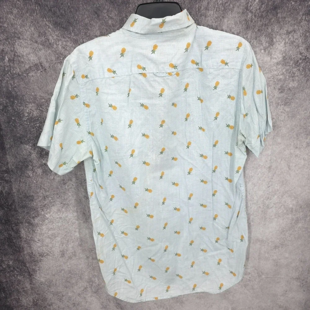 Banana Republic Shirt Mens‎ Medium White Pineapples Vacation Linen Summer Light